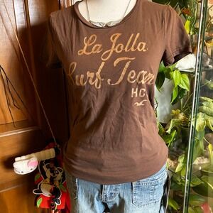 Y2K Hollister La Jolla Surf Team Brown Cotton T-Shirt Women's Medium